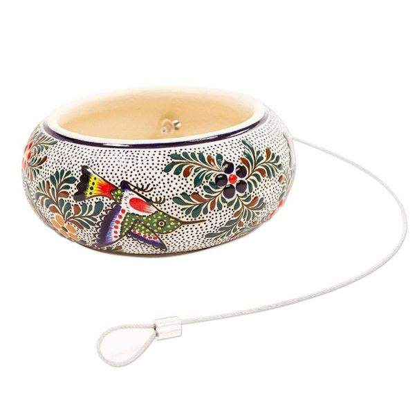 Alternate image for Grooved Circular High Fire Ceramic Bird Feeder Mexico Feeding Circle