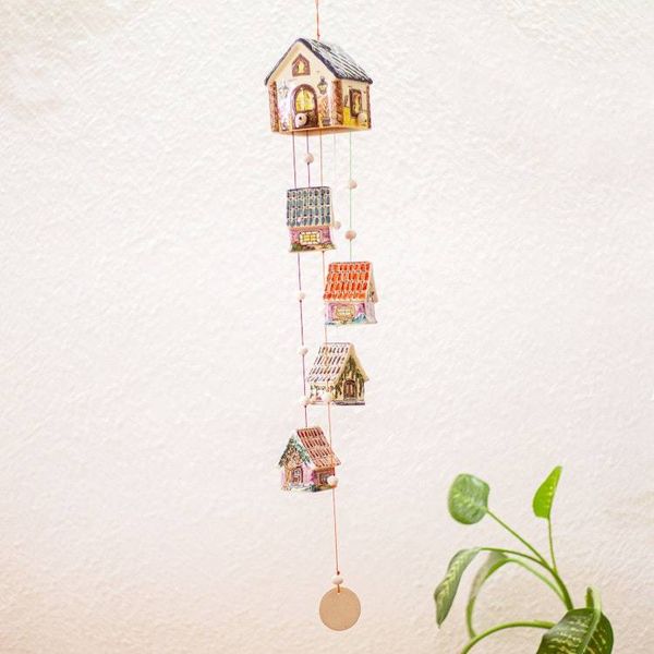 Alternate image for Ceramic Cottage Wind Chime Decor Accent Cozy Cottages