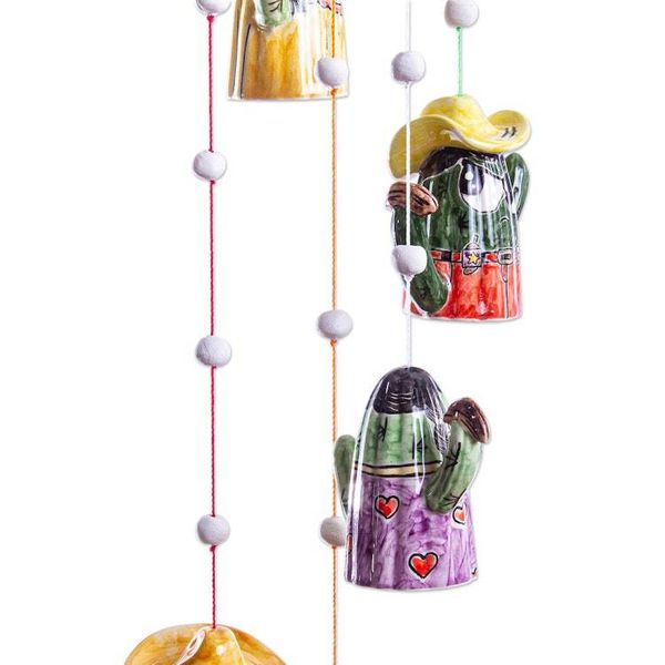 Alternate image for Cactus-Themed Handmade Ceramic Wind Chime Cactus Family