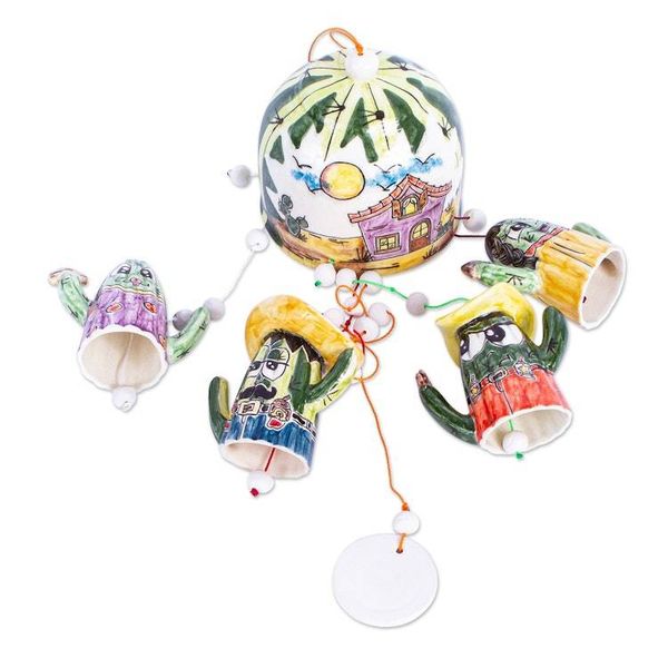 Alternate image for Cactus-Themed Handmade Ceramic Wind Chime Cactus Family