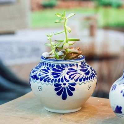 Alternate image for Leaf Flower Hand-Painted Talavera-Style Ceramic Planter Talavera Bloom