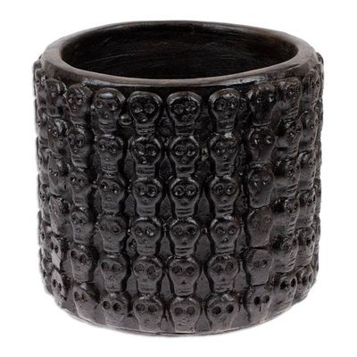 Alternate image for Handcrafted Skull-Patterned Round Black Ceramic Flower Pot Portal to the Dark Afterlife