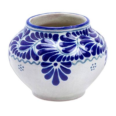 Alternate image for Leaf Flower Hand-Painted Talavera-Style Ceramic Planter Talavera Bloom