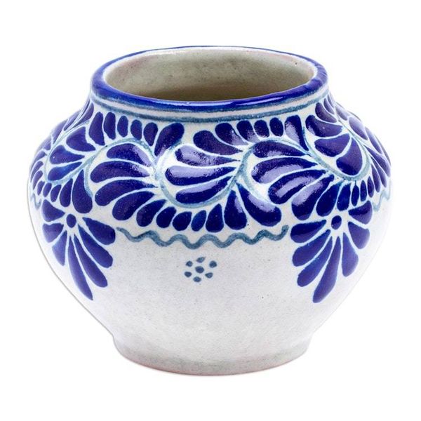 Alternate image for Leaf Flower Hand-Painted Talavera-Style Ceramic Planter Talavera Bloom