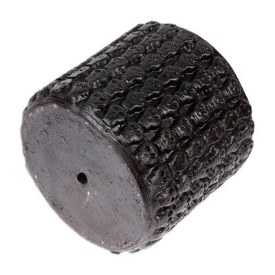 Alternate image for Handcrafted Skull-Patterned Round Black Ceramic Flower Pot Portal to the Dark Afterlife