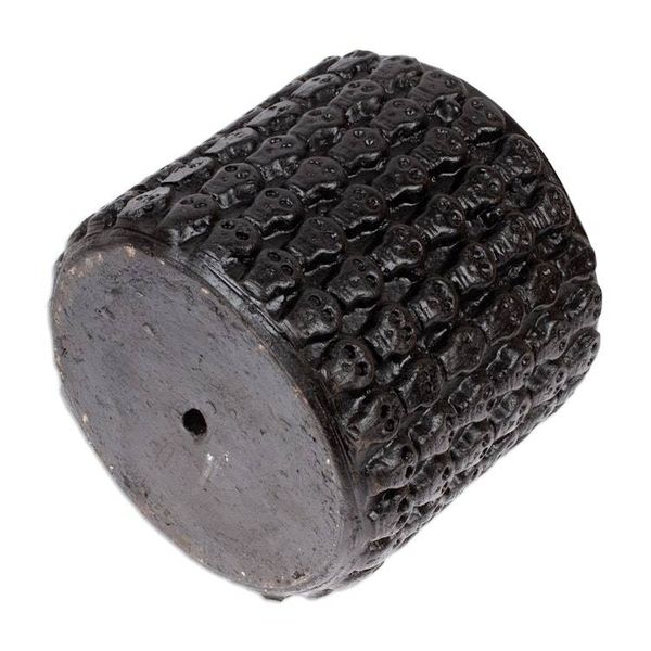 Alternate image for Handcrafted Skull-Patterned Round Black Ceramic Flower Pot Portal to the Dark Afterlife