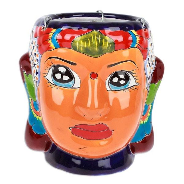 Alternate image for Hacienda and Indian-Themed Ceramic Hanging Planter in Orange Classic Customs