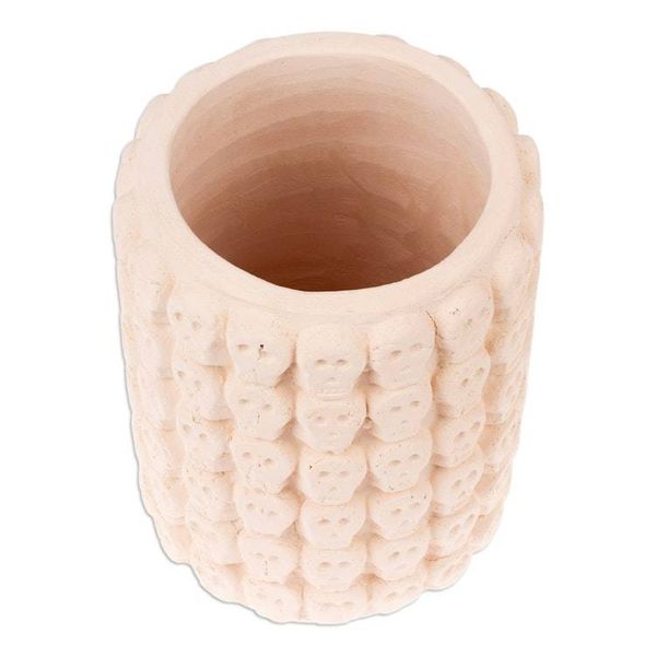 Alternate image for Skull-Patterned White Ceramic Flower Pot from Mexico Rows of White Skulls
