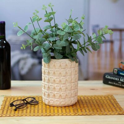 Alternate image for Skull-Patterned White Ceramic Flower Pot from Mexico Rows of White Skulls