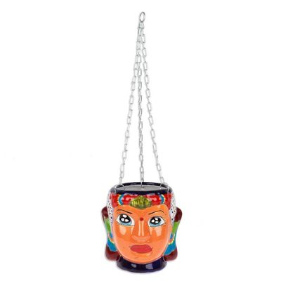 Alternate image for Hacienda and Indian-Themed Ceramic Hanging Planter in Orange Classic Customs