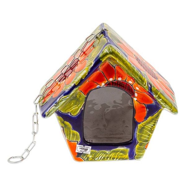 Alternate image for Hand-Painted Talavera Ceramic Bird Feeder in Green and Blue Lime Arcadia
