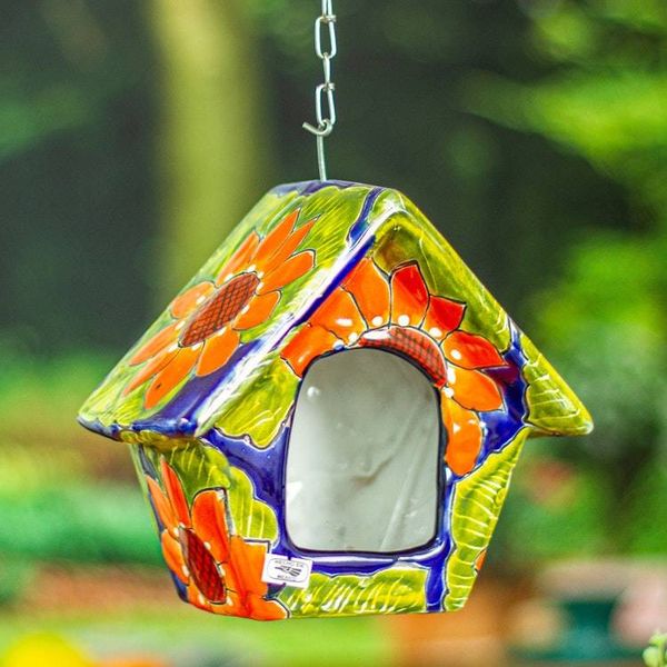 Alternate image for Hand-Painted Talavera Ceramic Bird Feeder in Green and Blue Lime Arcadia