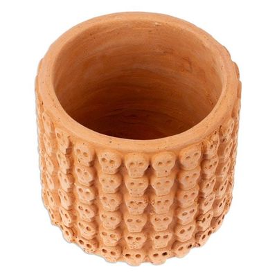 Alternate image for Handcrafted Skull-Patterned Round Beige Ceramic Flower Pot Portal to the Beige Afterlife
