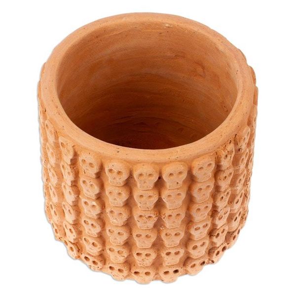 Alternate image for Handcrafted Skull-Patterned Round Beige Ceramic Flower Pot Portal to the Beige Afterlife