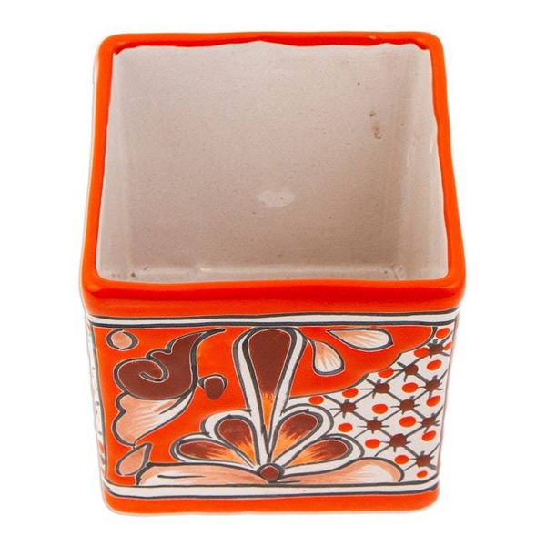 Alternate image for Talavera Vermilion Ceramic Flower Pot Handcrafted in Mexico Hacienda Scenes in Vermilion