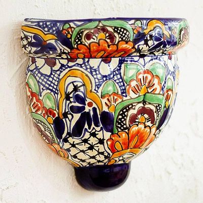 Alternate image for Handmade Multicolored Ceramic Wall Planter Guanajuato Garden