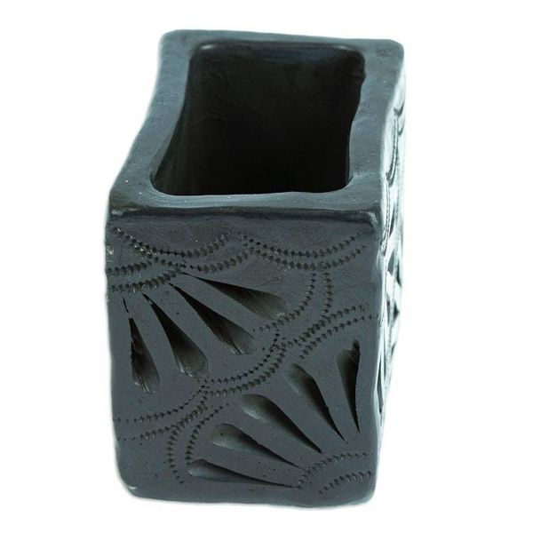 Alternate image for Barro Negro Black Ceramic Mini Flower Pot Handmade in Mexico Square  Peacock Too