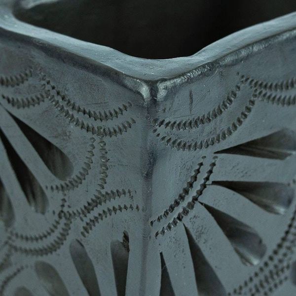 Alternate image for Barro Negro Black Ceramic Mini Flower Pot Handmade in Mexico Square  Peacock Too