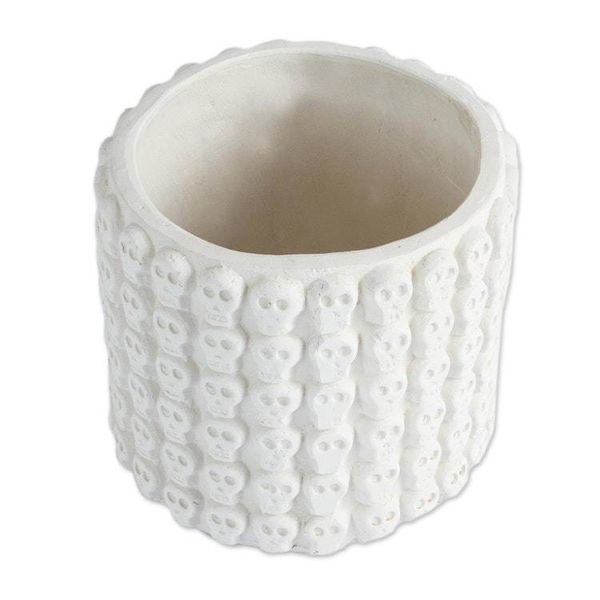 Alternate image for White Skull Pattern Ceramic Flower Pot from Mexico Rows of White Skulls