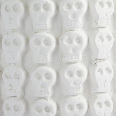 Alternate image for White Skull Pattern Ceramic Flower Pot from Mexico Rows of White Skulls