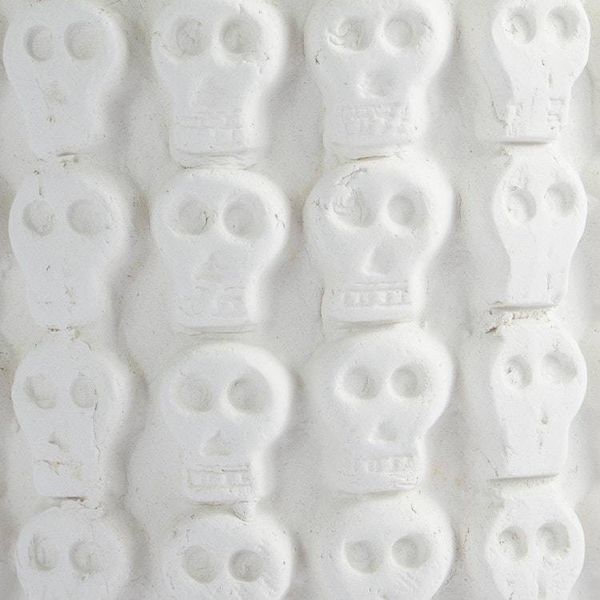 Alternate image for White Skull Pattern Ceramic Flower Pot from Mexico Rows of White Skulls
