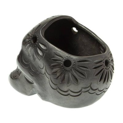 Alternate image for Handcrafted Black Ceramic Skull Planter Revival