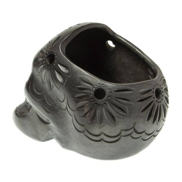 Alternate image for Handcrafted Black Ceramic Skull Planter Revival
