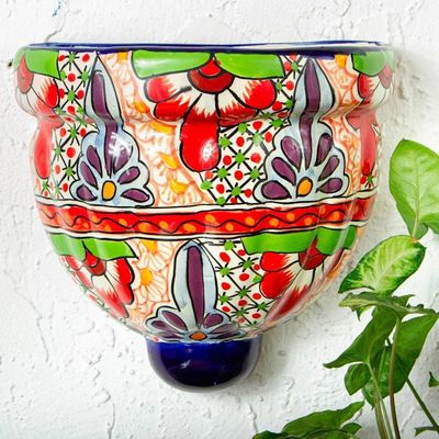 Alternate image for Ceramic Wall Planter Hand Crafted in Mexico Talavera Garden