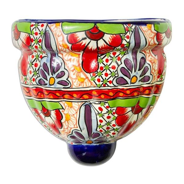 Alternate image for Ceramic Wall Planter Hand Crafted in Mexico Talavera Garden