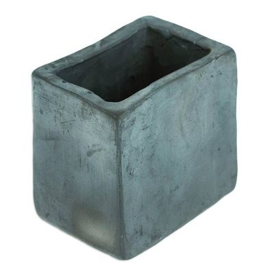 Alternate image for Mexican Handmade Barro Negro Black Ceramic Mini Flower Pot Square  Smooth