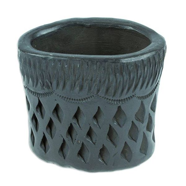 Alternate image for Barro Negro Black Ceramic Mini Flower Pot Handmade in Mexico Oval  Diamonds