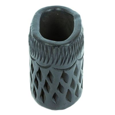 Alternate image for Barro Negro Black Ceramic Mini Flower Pot Handmade in Mexico Oval  Diamonds
