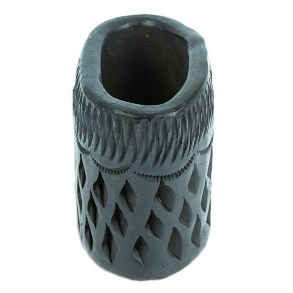 Alternate image for Barro Negro Black Ceramic Mini Flower Pot Handmade in Mexico Oval  Diamonds