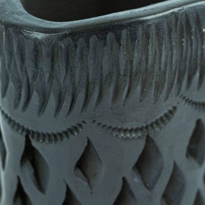 Alternate image for Barro Negro Black Ceramic Mini Flower Pot Handmade in Mexico Oval  Diamonds