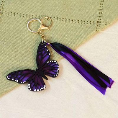 Alternate image for Hand-Painted Wood Butterfly Keychain and Bag Charm in Purple Monarchs of Hope
