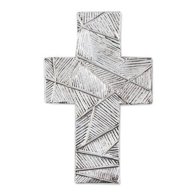 Alternate image for Wall Cross in Oxidized Crosshatched Aluminum Repousse Mexican Belief