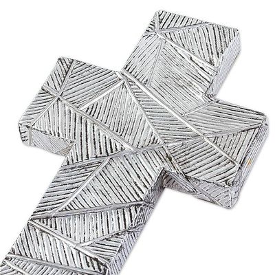 Alternate image for Wall Cross in Oxidized Crosshatched Aluminum Repousse Mexican Belief