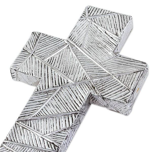 Alternate image for Wall Cross in Oxidized Crosshatched Aluminum Repousse Mexican Belief