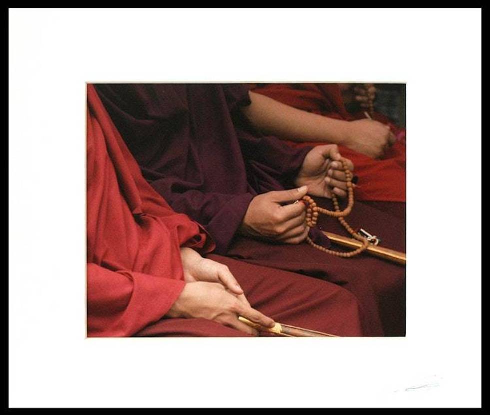 Color Photograph of Monks Praying the Japa Mala 'Meditative Hands'