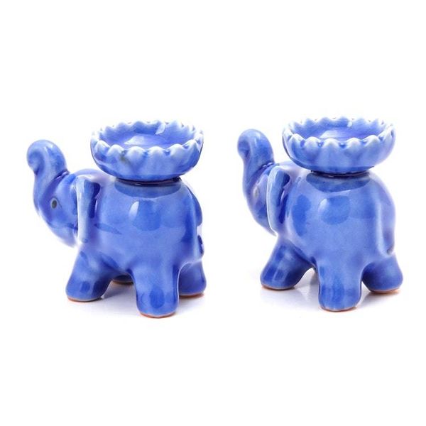 Alternate image for Celadon Ceramic Elephant Incense Holders in Blue Pair Baby Elephants in Blue