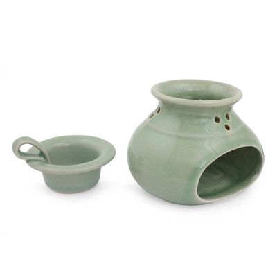 Alternate image for Green Celadon Ceramic Oil Warmer from Thailand In Harmony