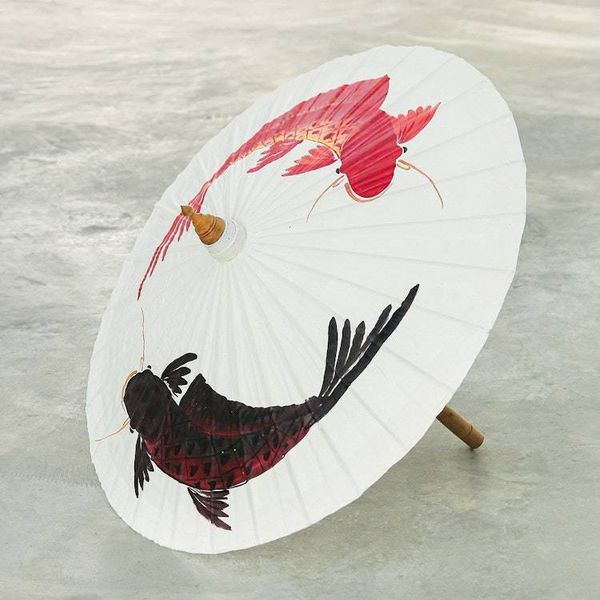 Alternate image for Hand-Painted Cotton and Bamboo Thai Parasol with Fish Motif Charming Couple
