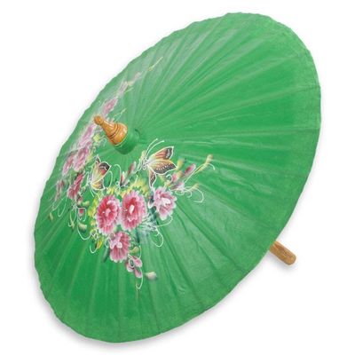 Alternate image for Hand-painted Cotton and Bamboo Parasol Blossoming Lanna in Green