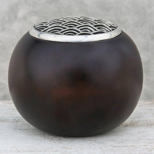 Alternate image for Handmade Raintree Wood and Pewter Decorative Jar 4 inch The Wave
