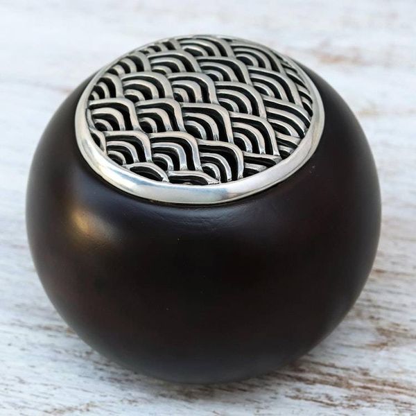 Alternate image for Handmade Raintree Wood and Pewter Decorative Jar 4 inch The Wave