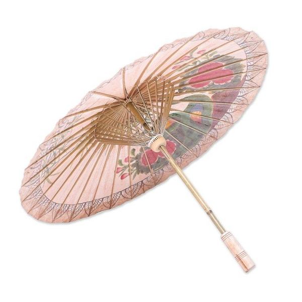 Alternate image for Peacock-Themed Paper Parasol from Thailand Peacock Garden