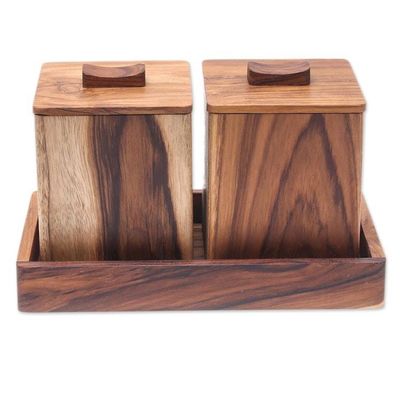 Alternate image for Teak Wood Decorative Boxes from Thailand Pair Teak Treasure
