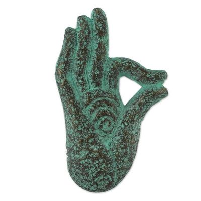 Alternate image for Recycled Paper Relief Panel of a Hand from Thailand Meditating Hand