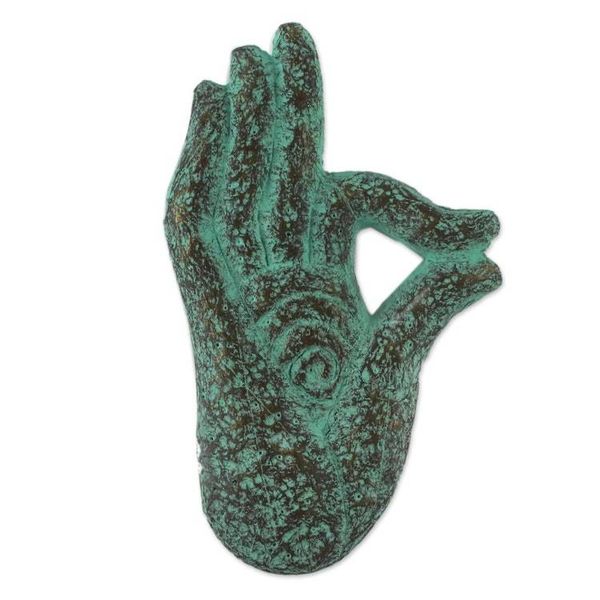 Alternate image for Recycled Paper Relief Panel of a Hand from Thailand Meditating Hand