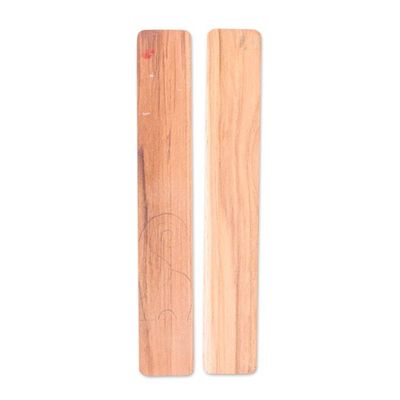 Alternate image for Floral 2-Piece Hand-Painted Carved Longan Wood Bookmark Set Blossoming Pages